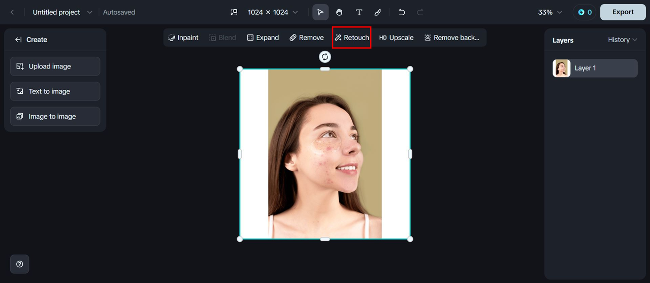 The "Retouch" button on Dreamina