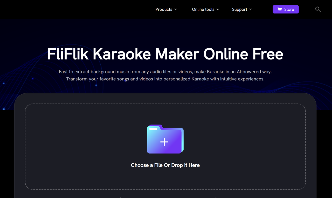 Interface of FliFlik - one of the best online song karaoke makers