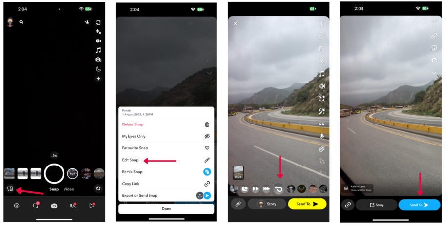 Showing how to reverse video on Snapchat from the gallery