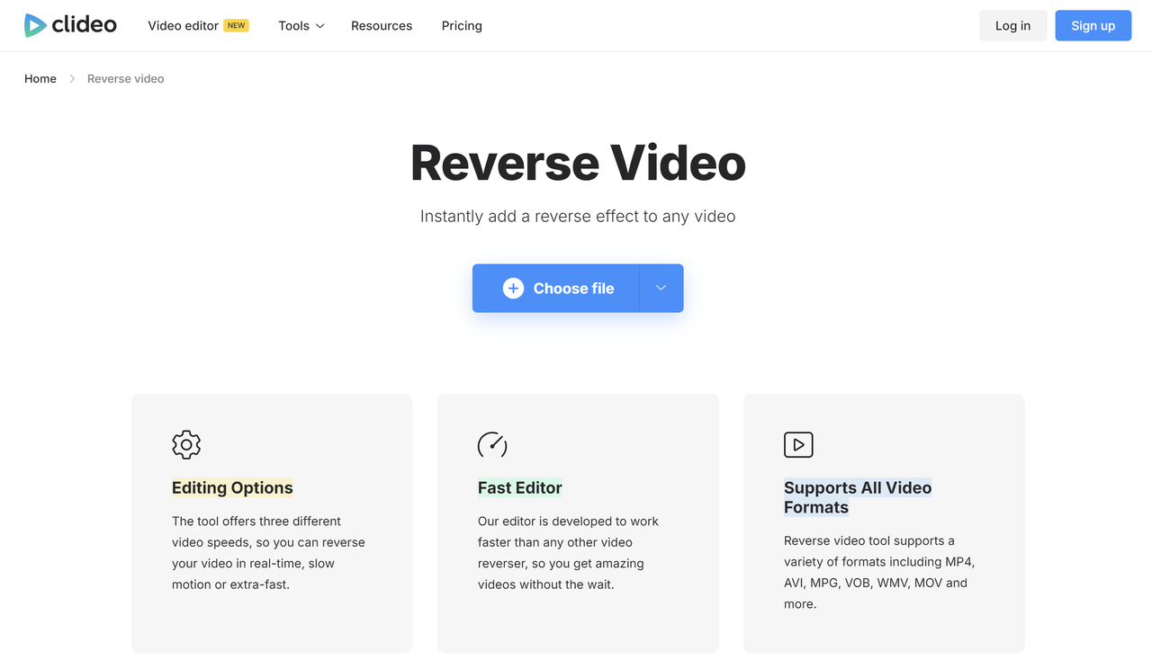 A quick way to reverse music videos online with Clideo