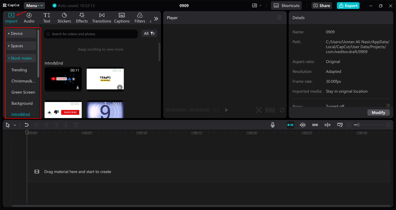 Importing a video into the CapCut desktop video editor