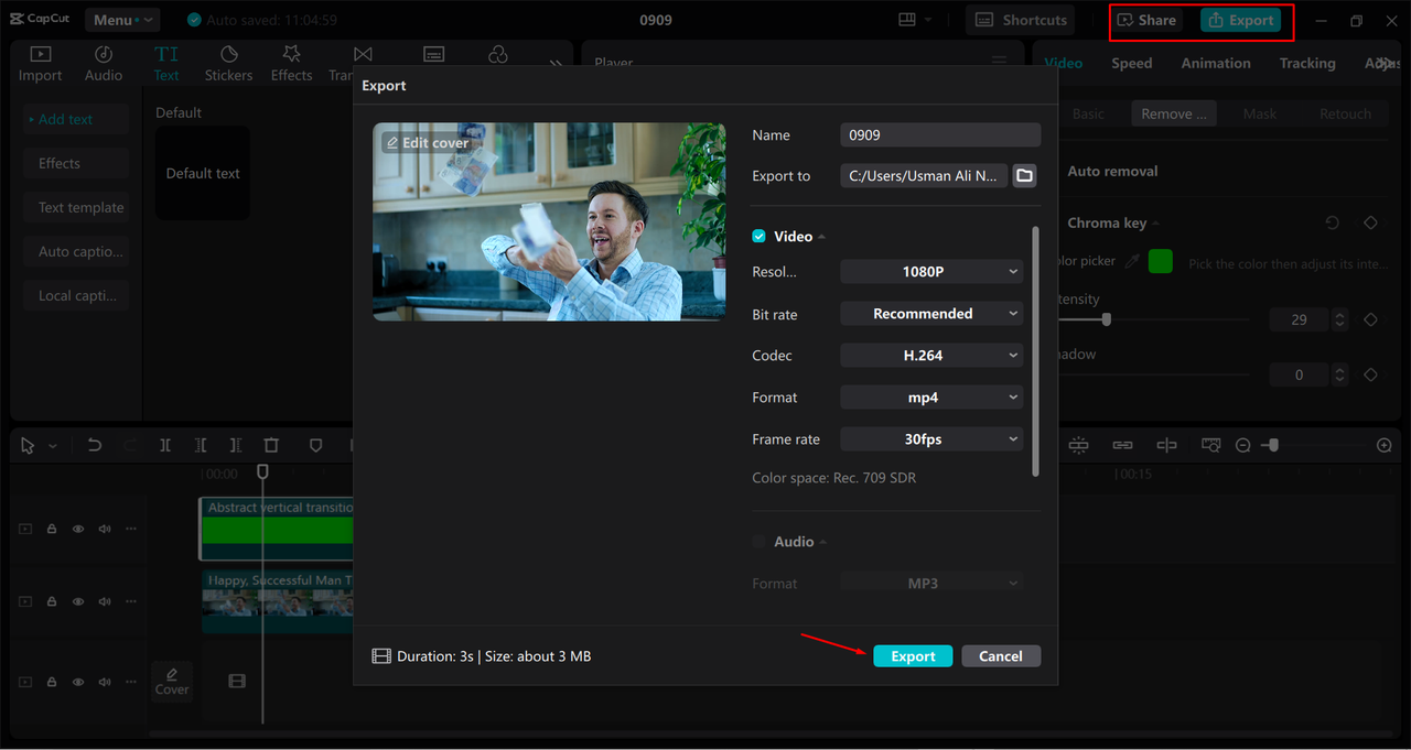 Sharing media directly from the CapCut desktop video editor