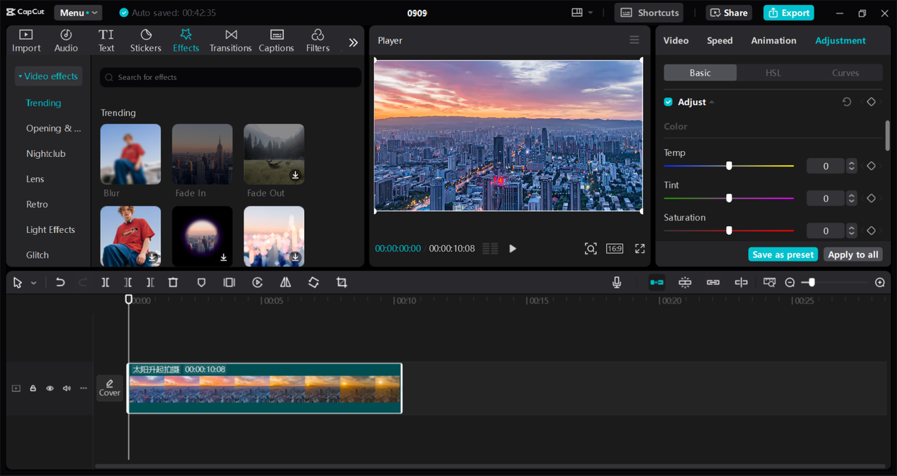 Interface of the CapCut desktop video editor - the perfect way to use the jump cut in videos