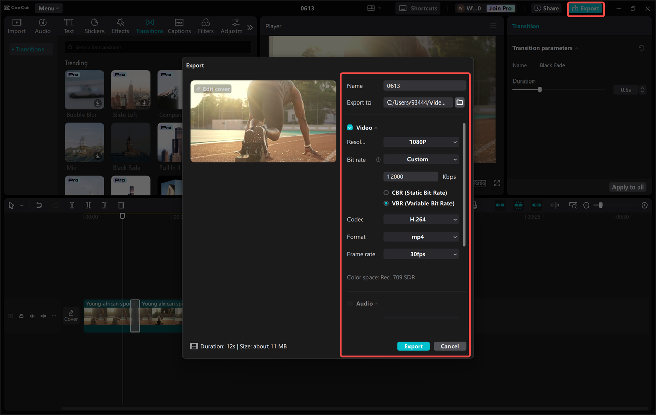 Exporting the edited video from the CapCut desktop video editor