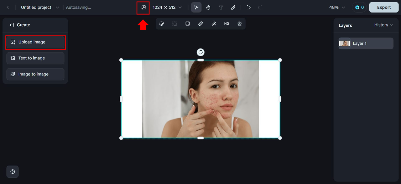 The "Upload image" button on Dreamina