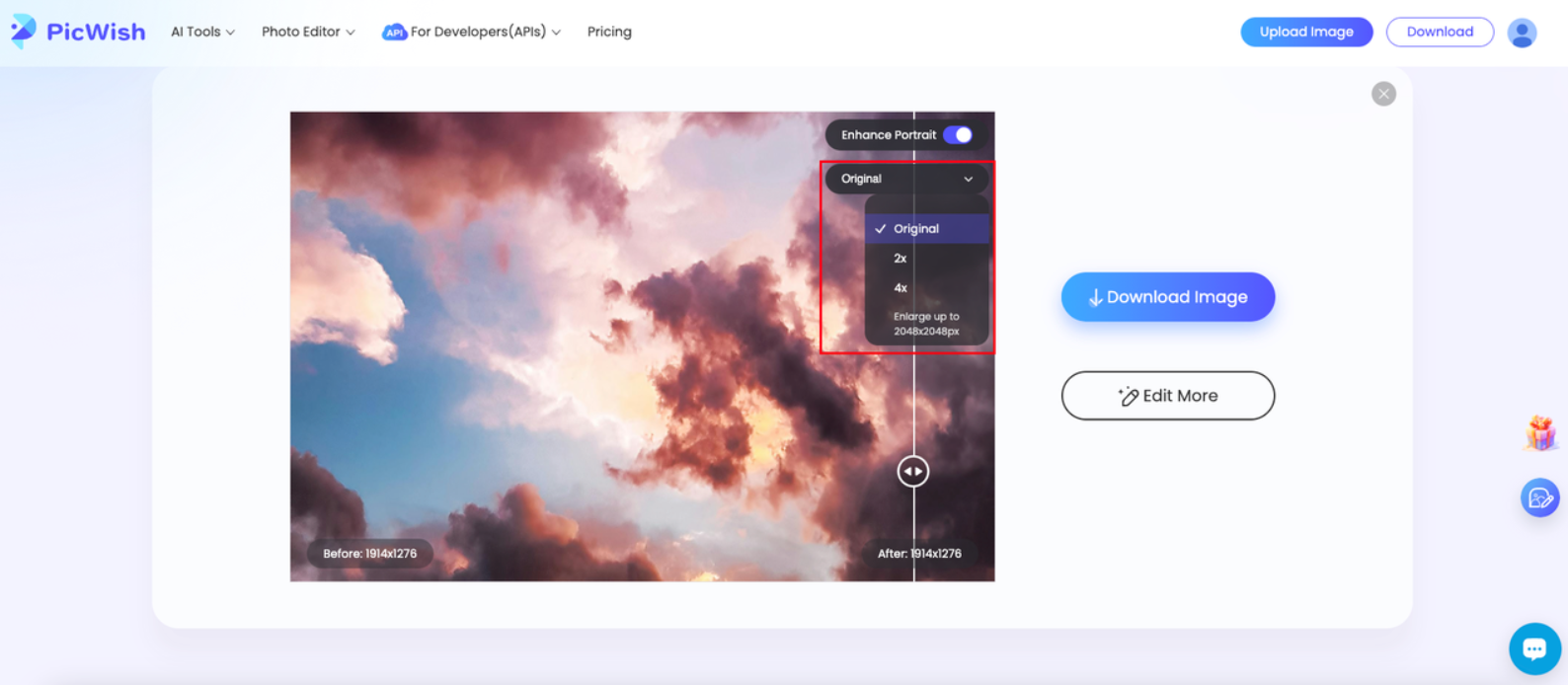 Select enlargement settings