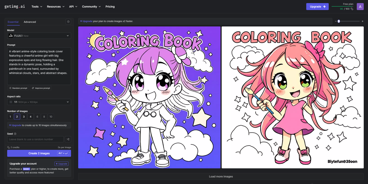 Create a coloring book at Getimg.ai