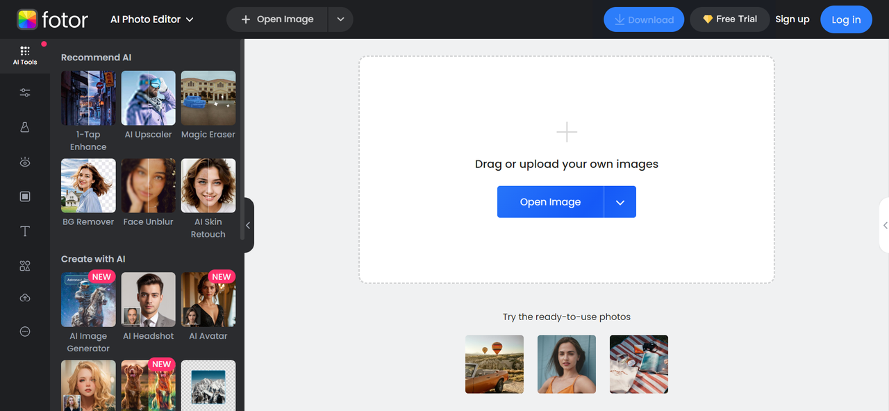 Fotor's photo editor page