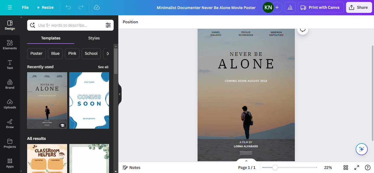 Make a film poster at Canva