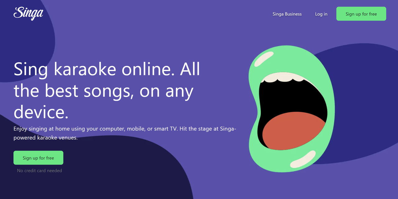 Interface of Singa - one of the best karaoke websites available for free