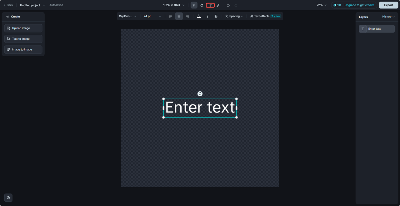 Enter text in canvas Dreamina