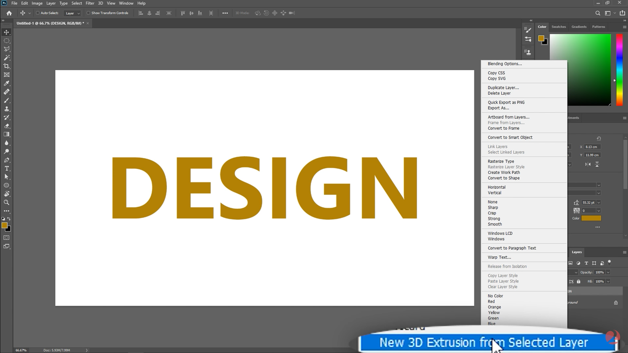 Creating 3D text in Photoshop