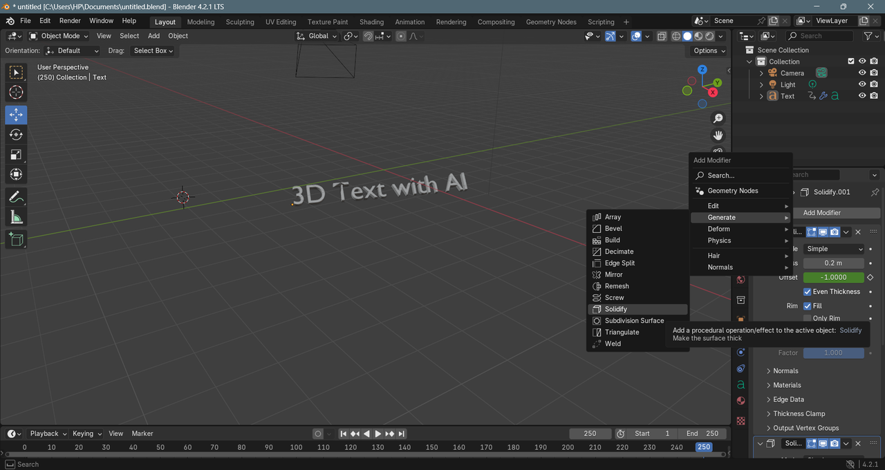 Customizing the 3D text