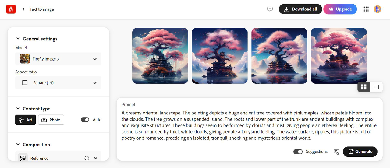 Adobe Firefly generated scenes product screenshot