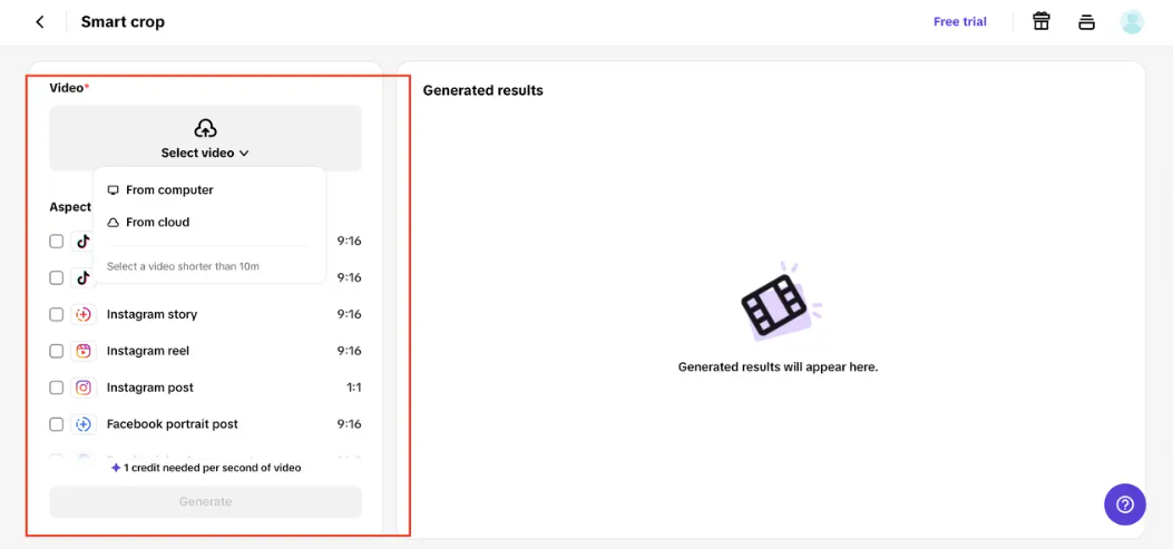 Upload video to Smart crop