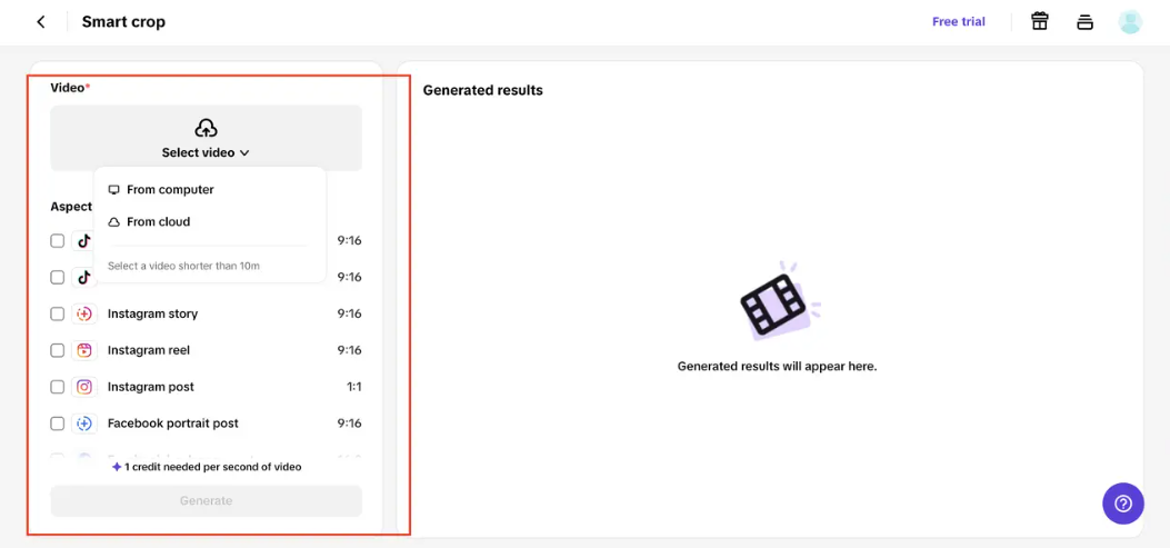 Upload video to Smart crop