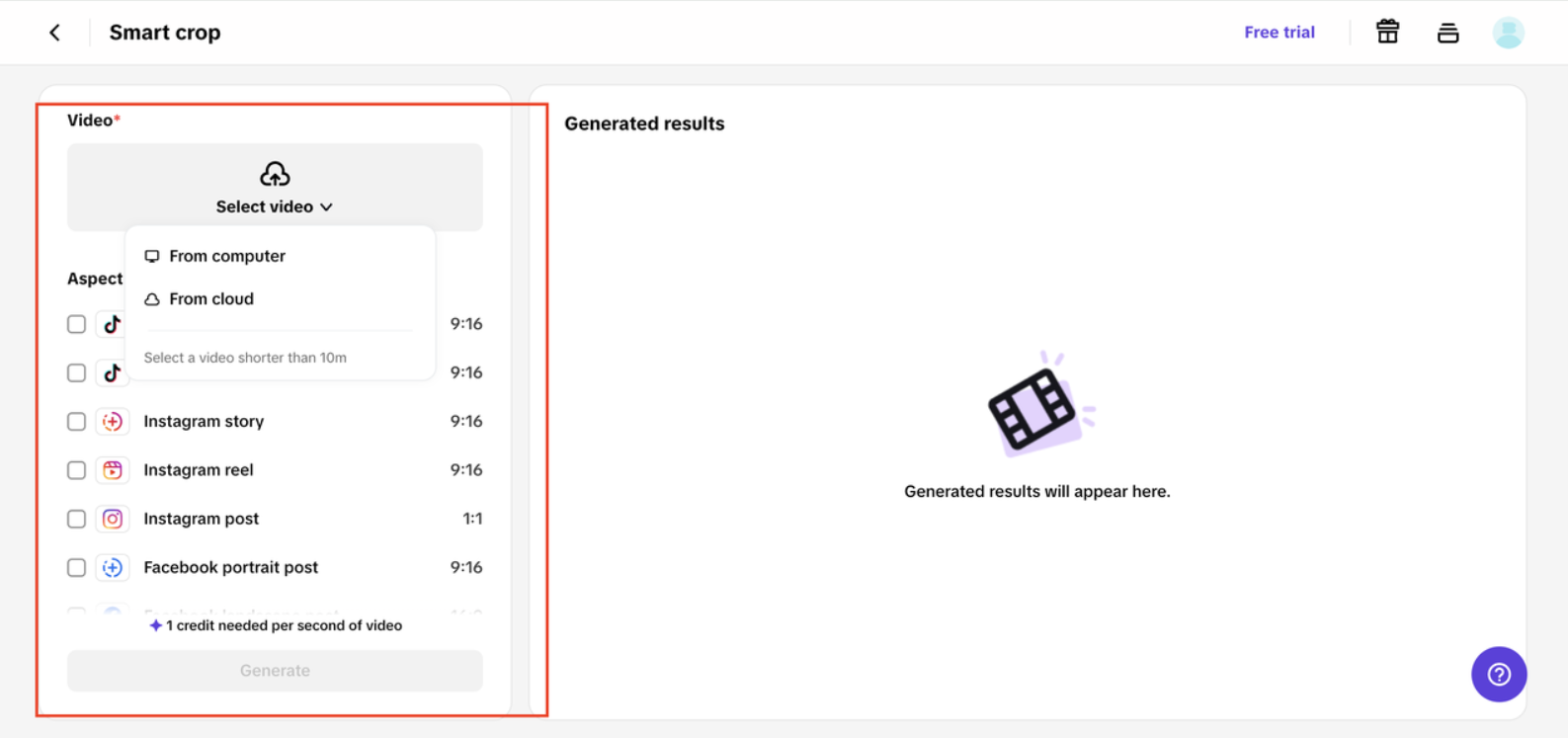 Upload video to Smart crop