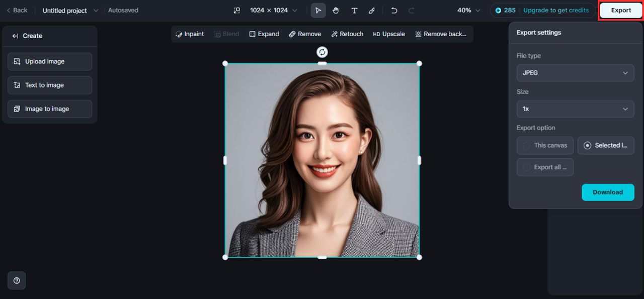 Export your AI headshot