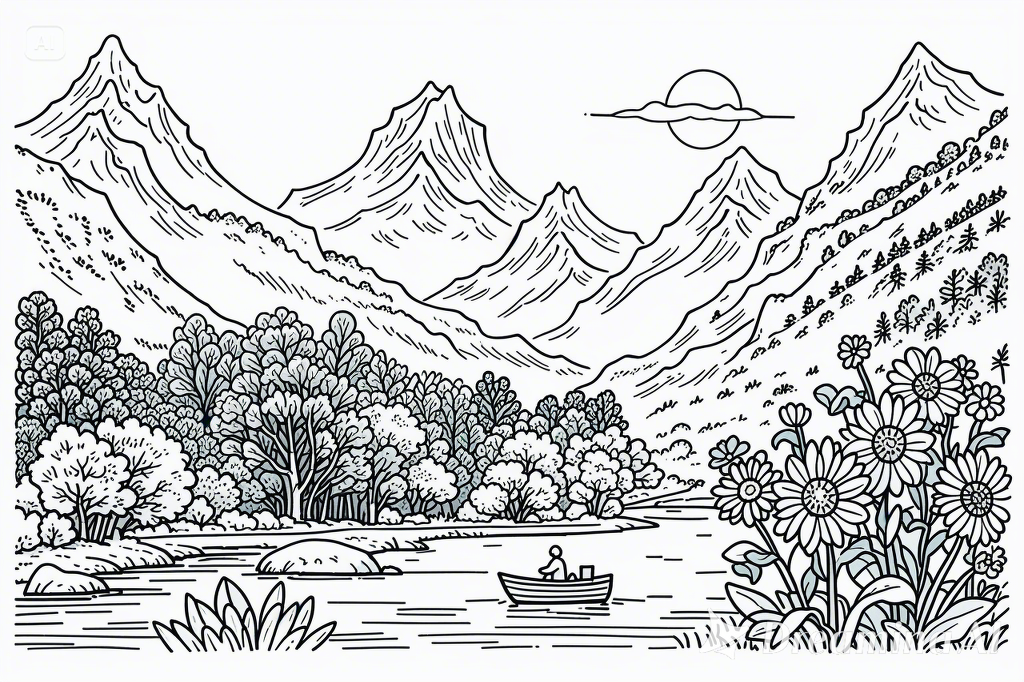 Landscape coloring book by text prompt