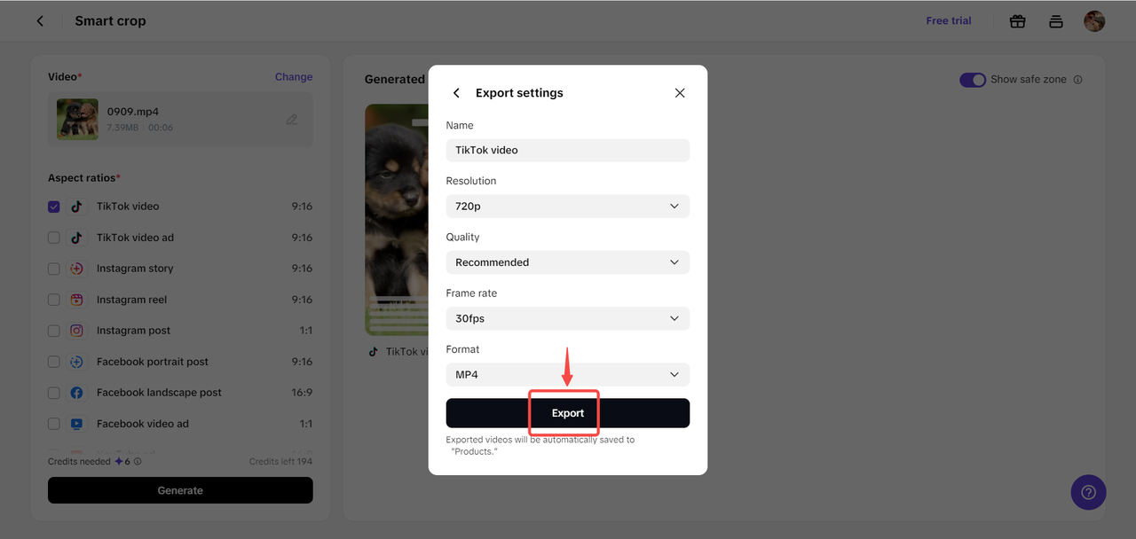 Export and share the video