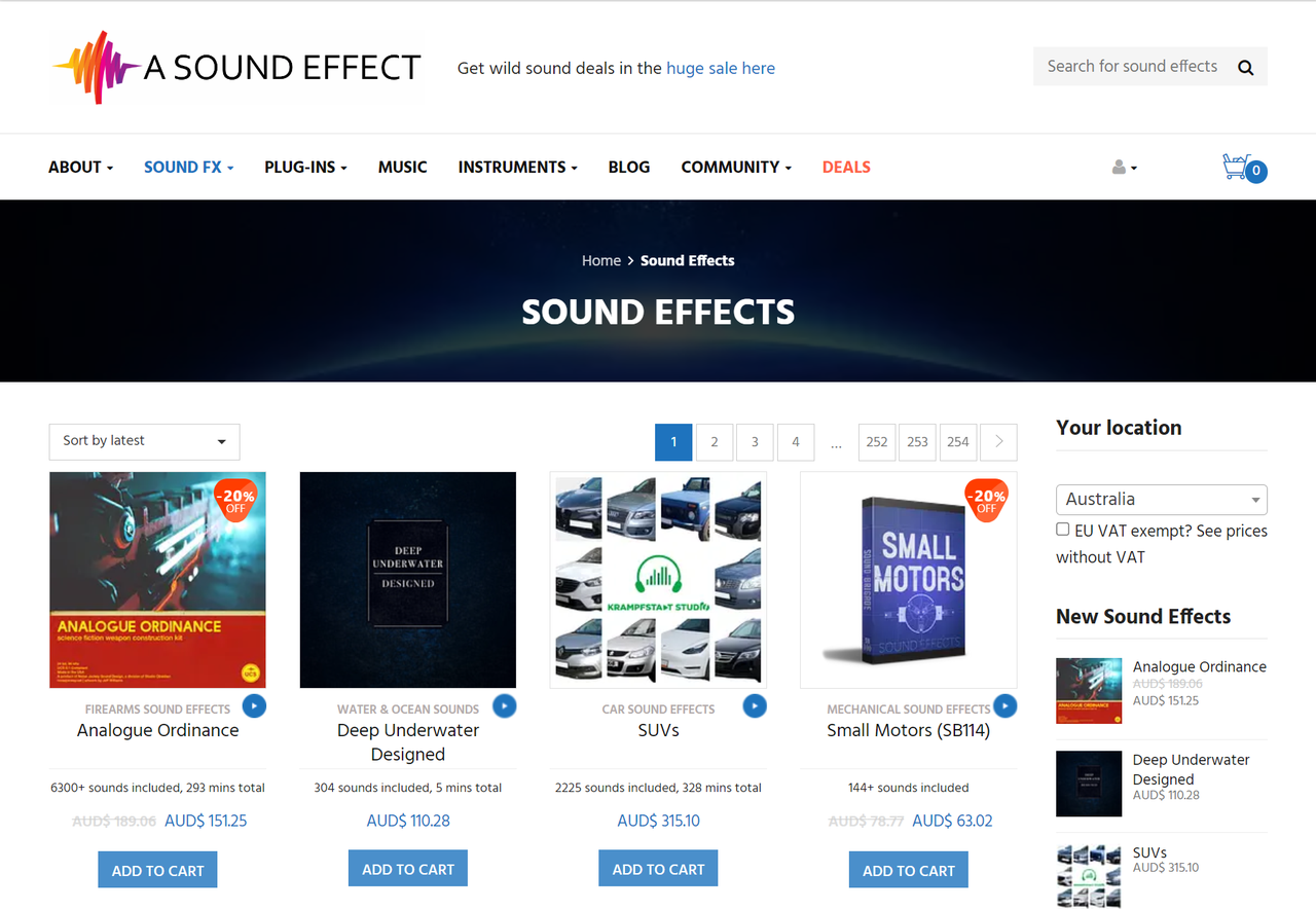 A Sound Effect platform showcasing premium mechanical sound effects libraries