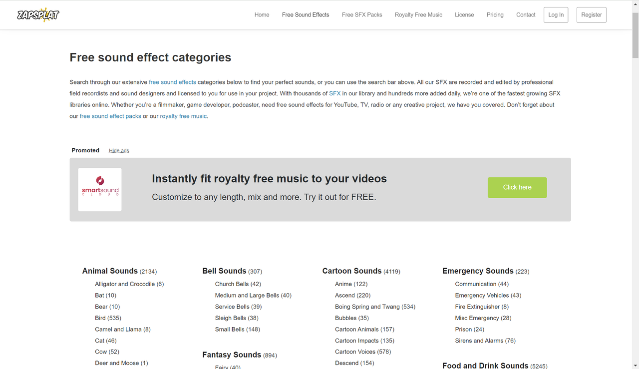 Zapsplat sound effects page featuring downloadable mechanical sounds for video editors