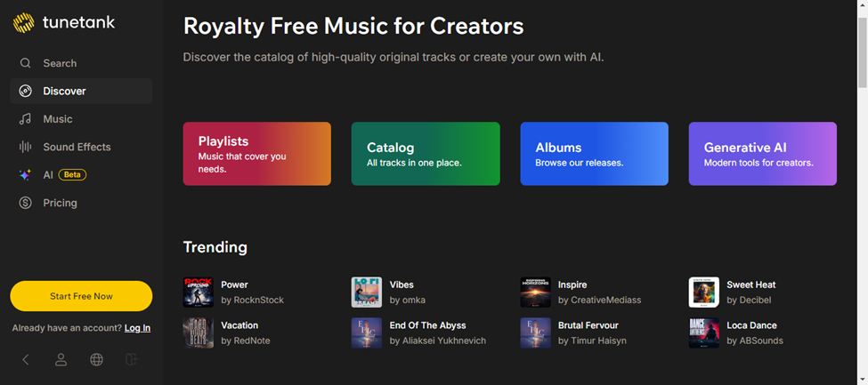 Tunetank’s royalty-free background music collection for YouTube