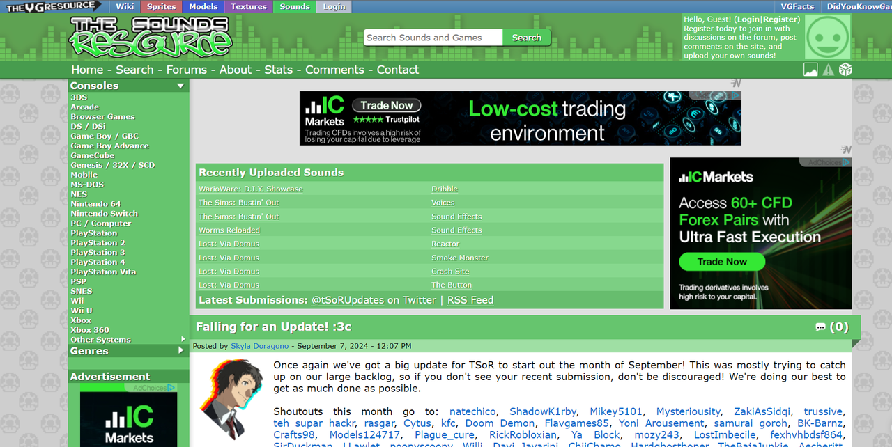 Interface of The Sounds Resource to search SFX for games