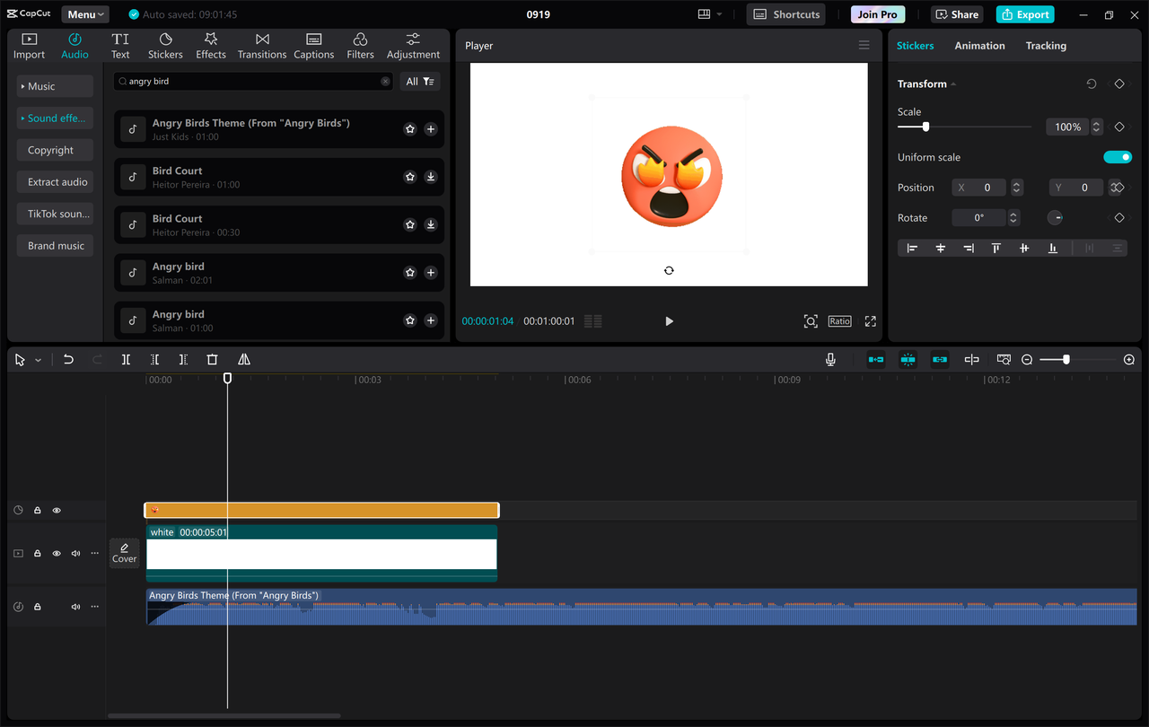 The best way to get Angry Birds sound effects on CapCut desktop video editor