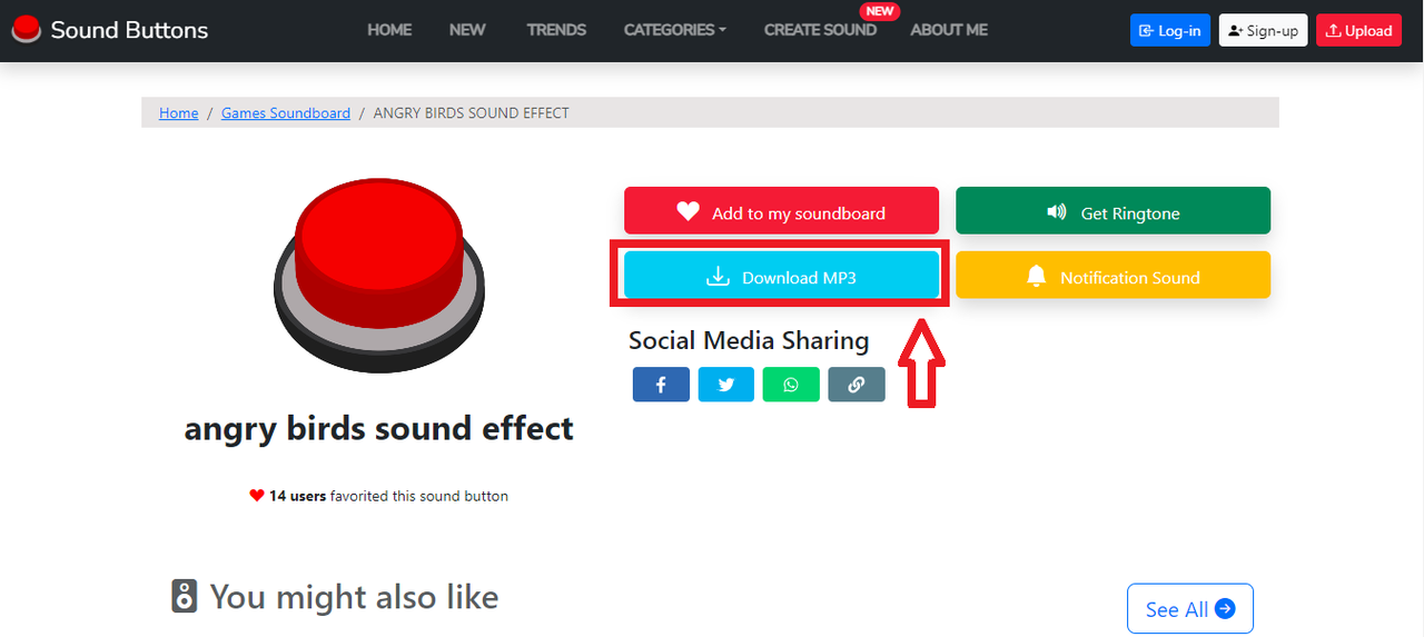 Sound Button desktop audio search interface for downloading Angry Bird sound effect