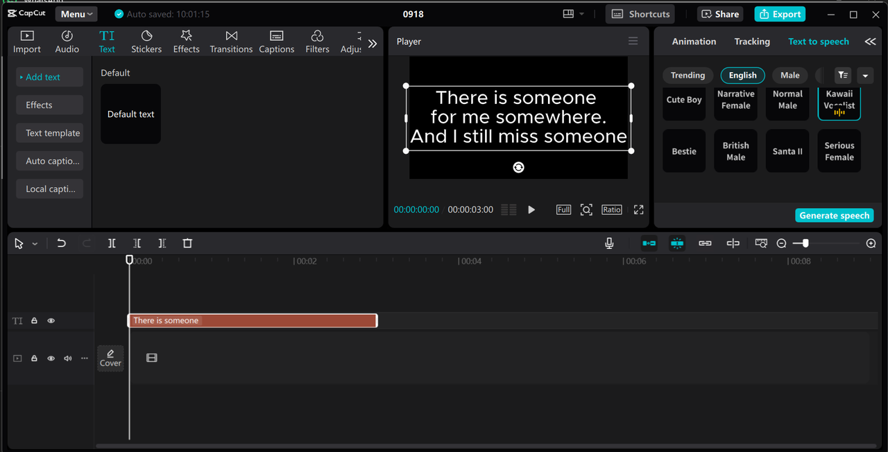 Interface of CapCut desktop video editor - a perfect free AI singing voice generator