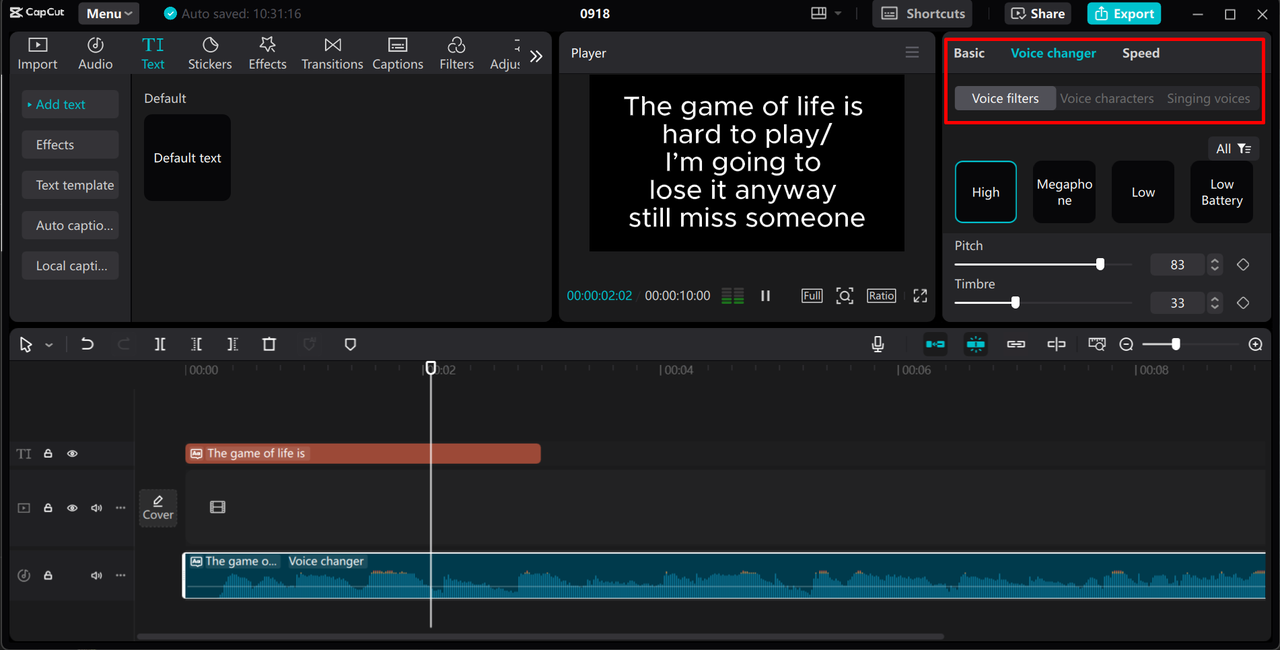 Enhancing the AI singing voice in the CapCut desktop video editor