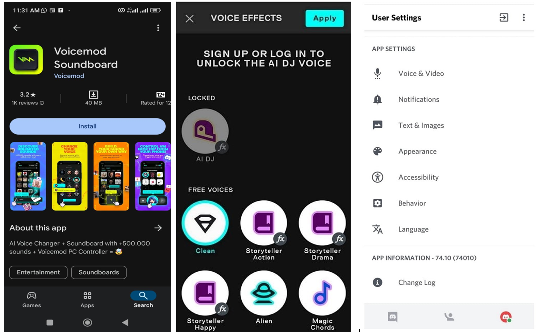 Interface of Voicemod mobile app - a robust free AI singing voice generator