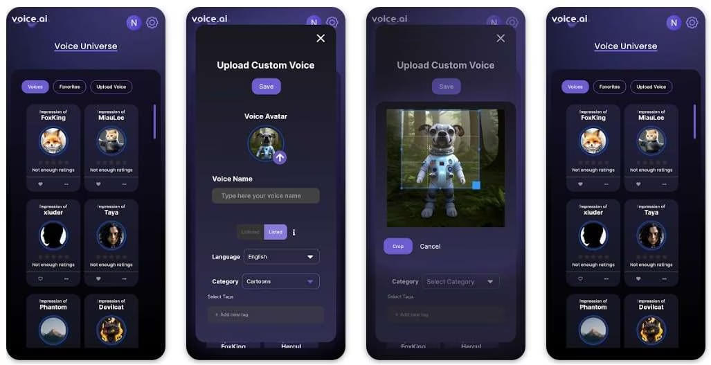 Interface of Voice AI mobile app - a robust free AI singing voice generator