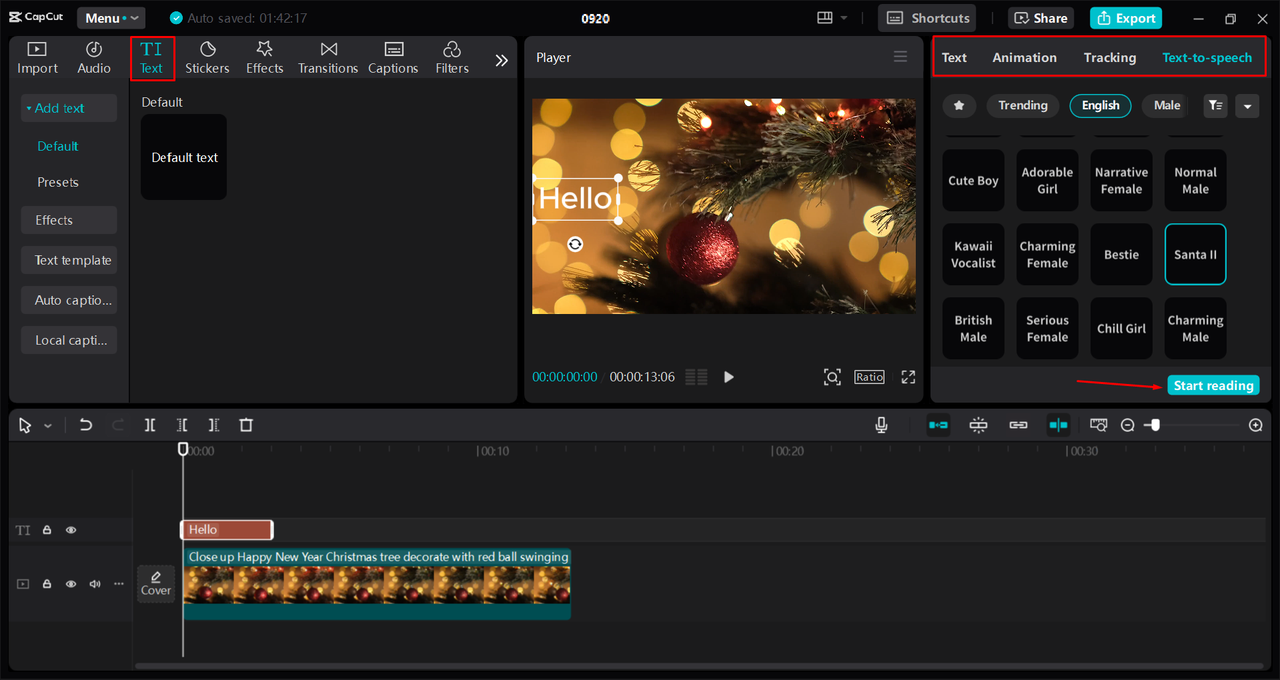 Generating a Santa Claus voice in the CapCut desktop video editor