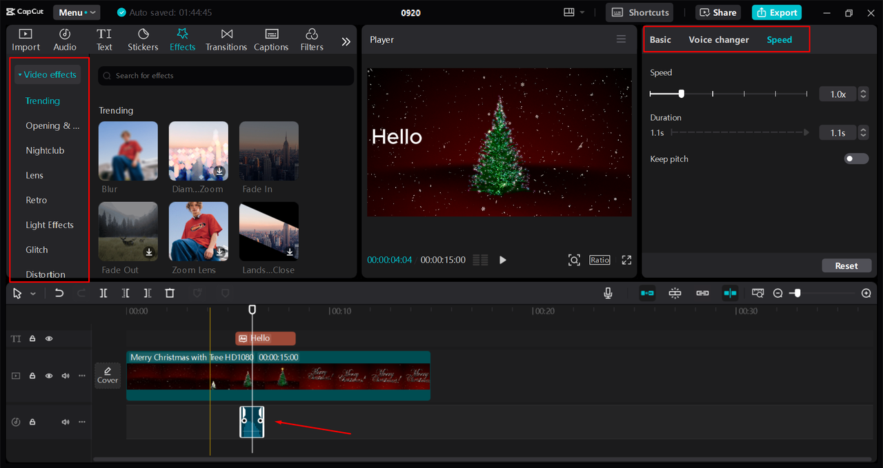 Customizing Santa's voice in the CapCut desktop video editor