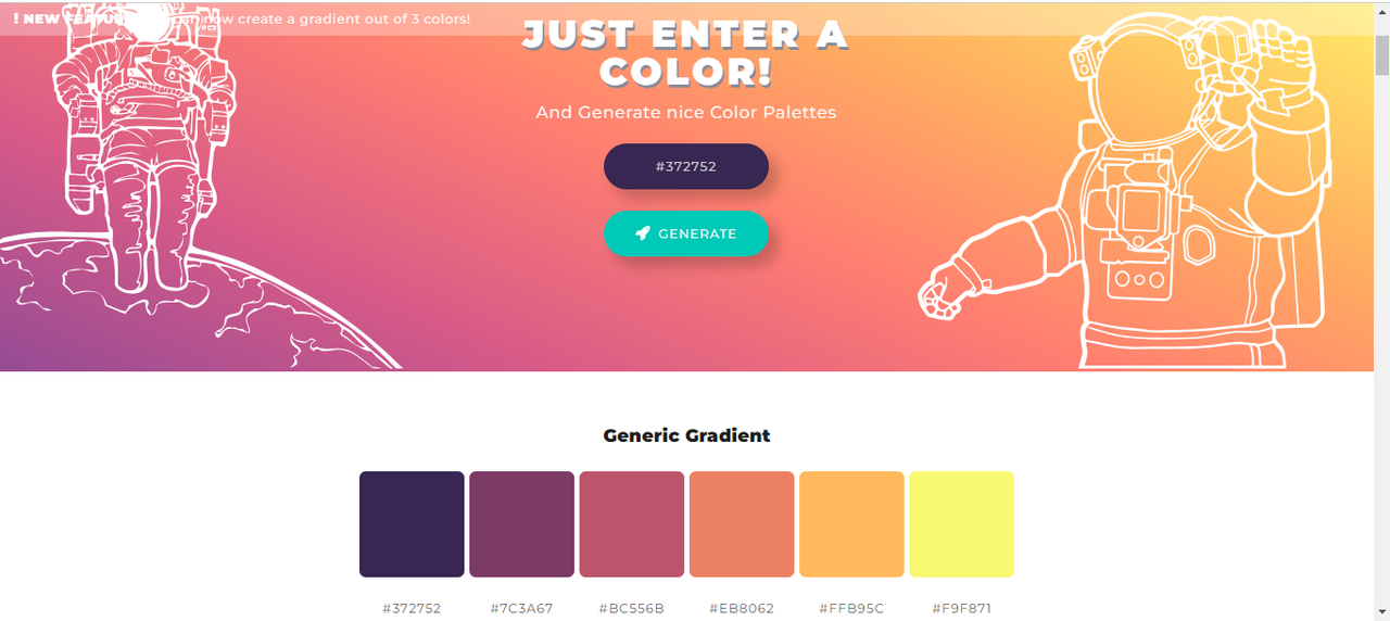 Interface of Color Space - a well-known cool color palette generator