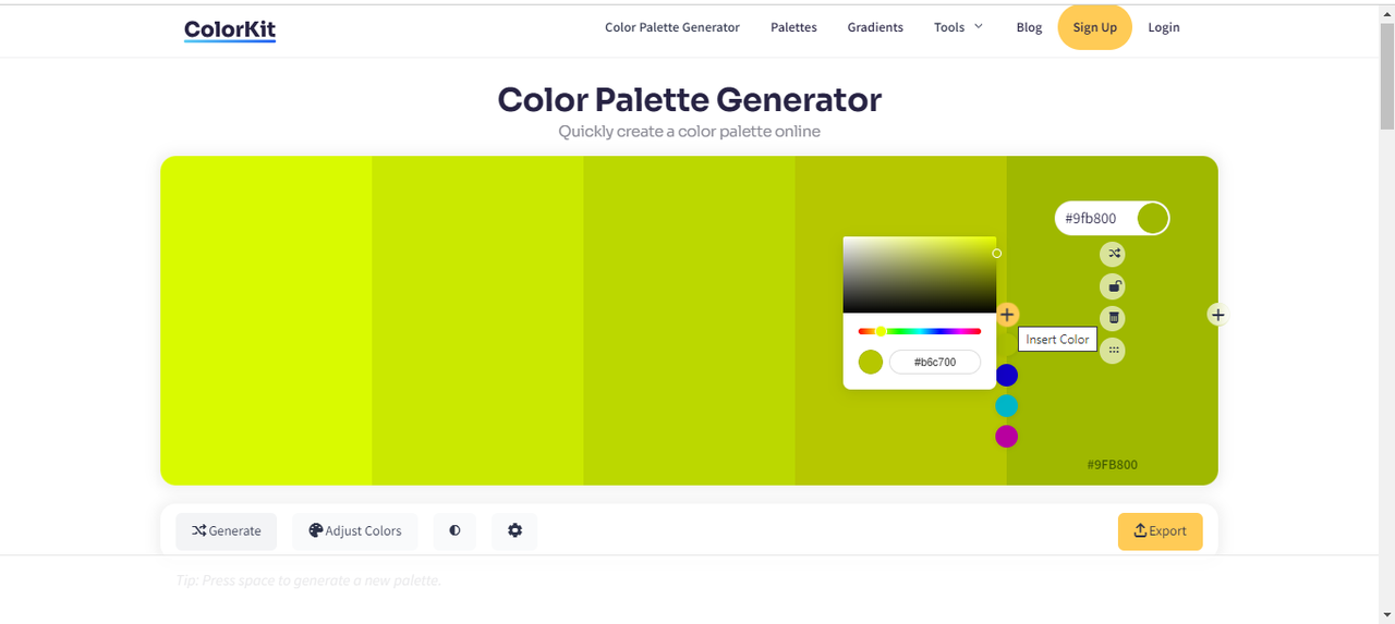 Interface of the ColorKit - the reliable color swatch maker 