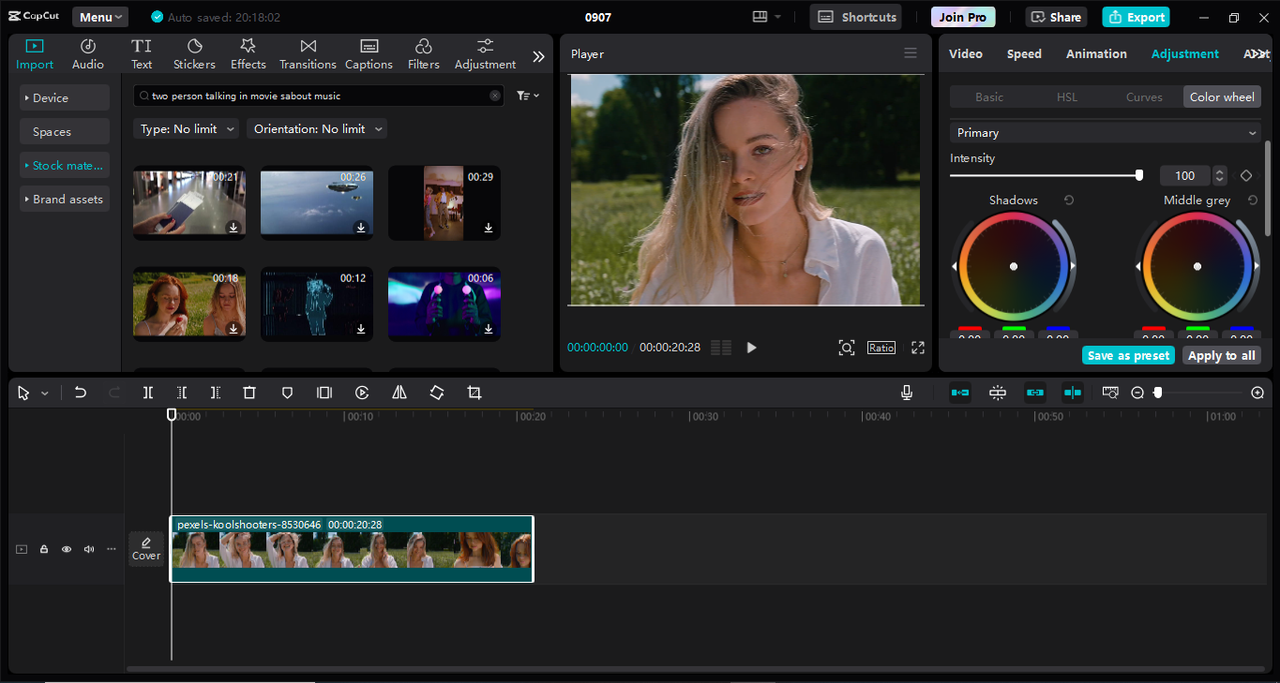 Interface of the CapCut desktop video editor - the excellent tool to improve colors in your videos 