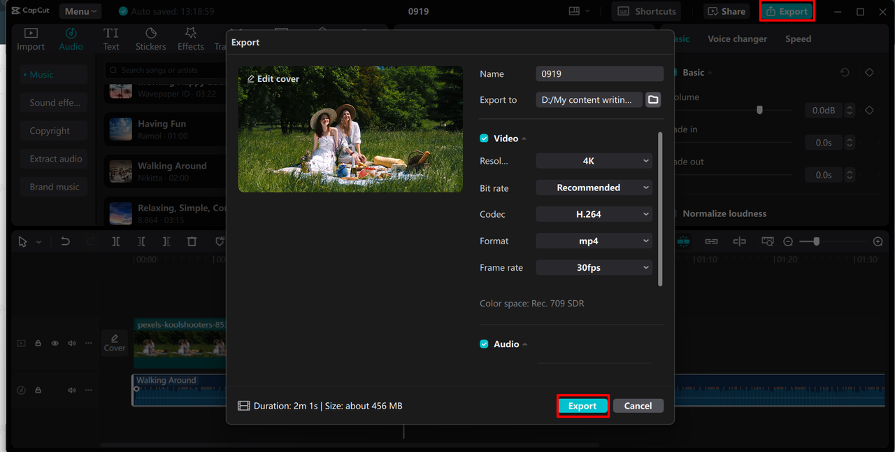 Exporting video from the CapCut desktop video editor 