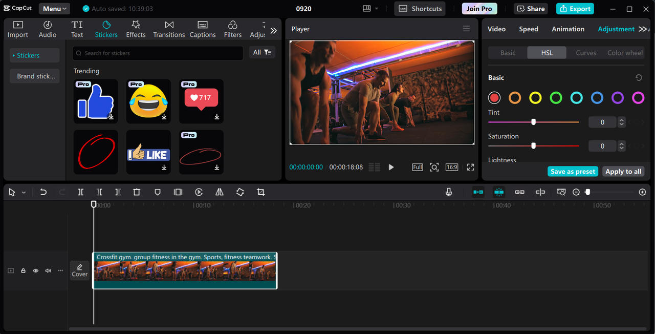 Editing interface of CapCut desktop video editor - a perfect tool to add colors to video