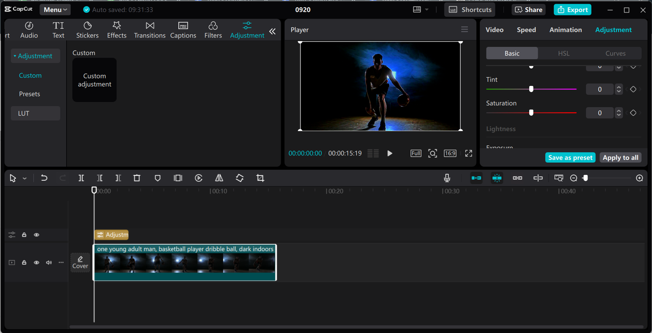 Interface of CapCuut desktop video editor - the best tool to enhance videos with brown color swatches