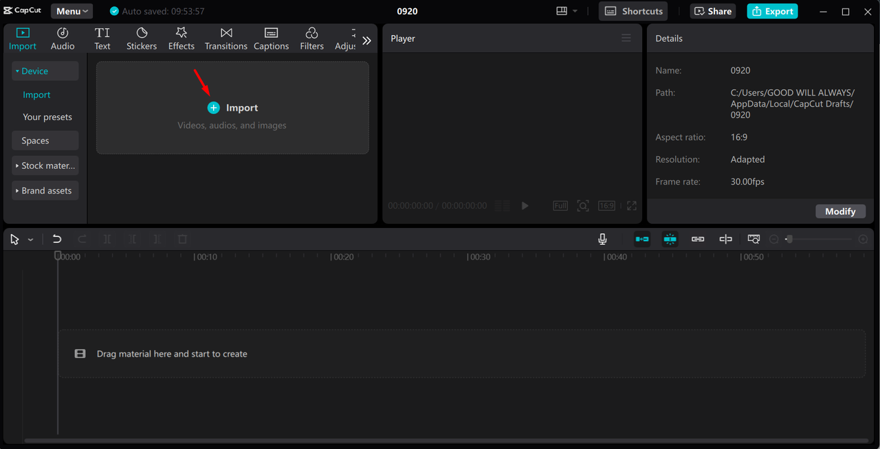 Importing media in the CapCut desktop video editor