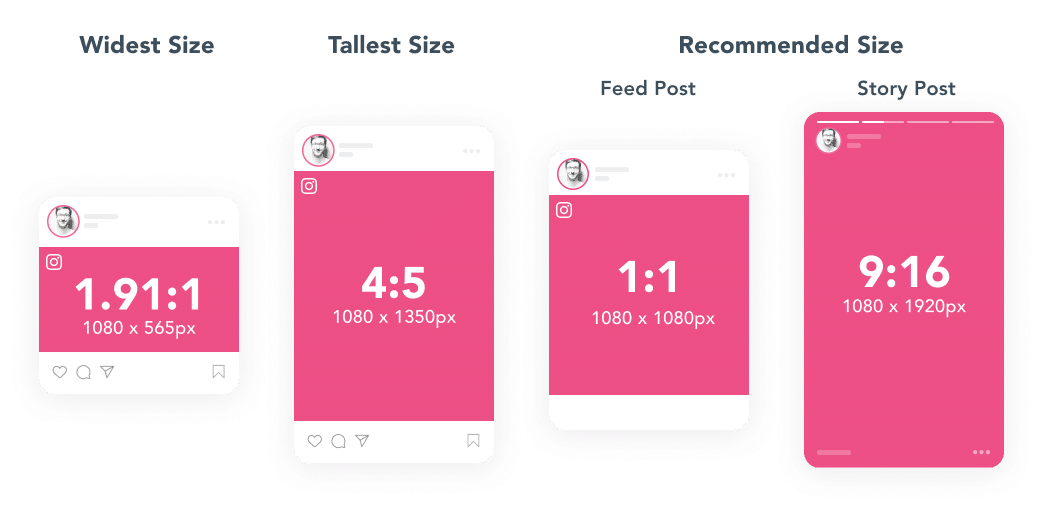 Examples of videos with different aspect ratios on Instagram