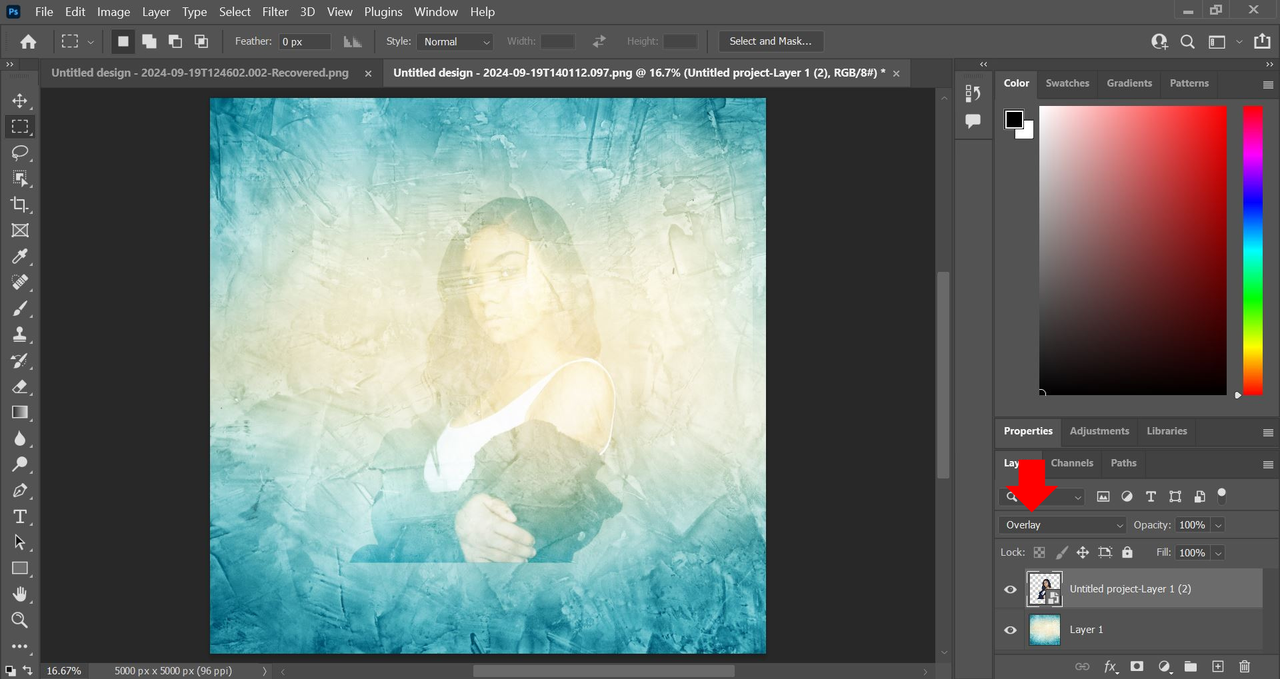 The "Overlay" blend mode effect on Photoshop