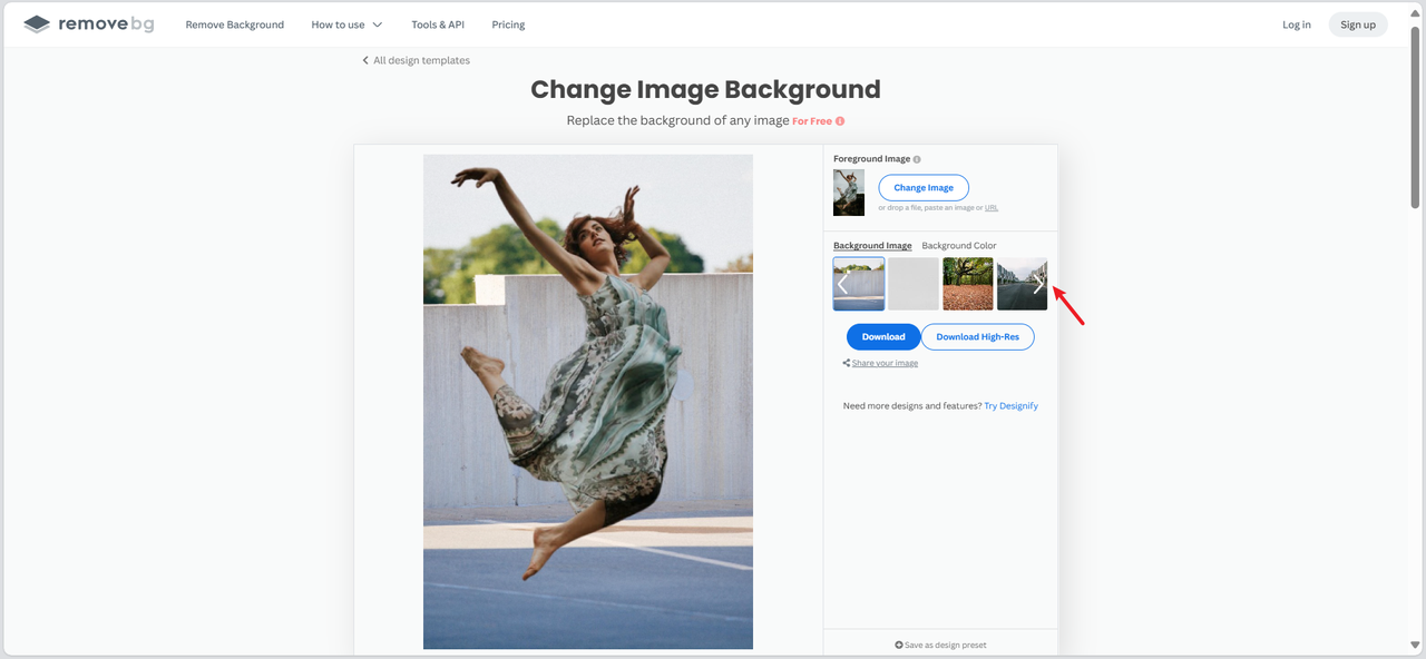 Upload image and select new background