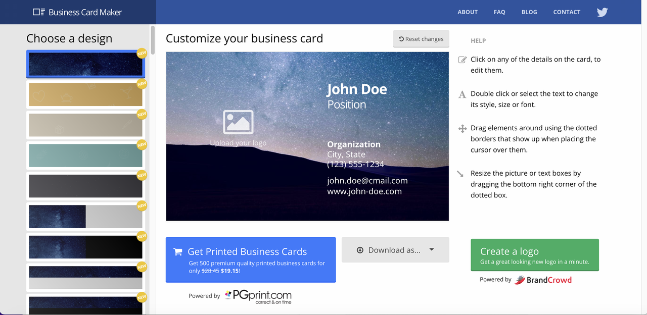 Bizcardmaker free online business card maker