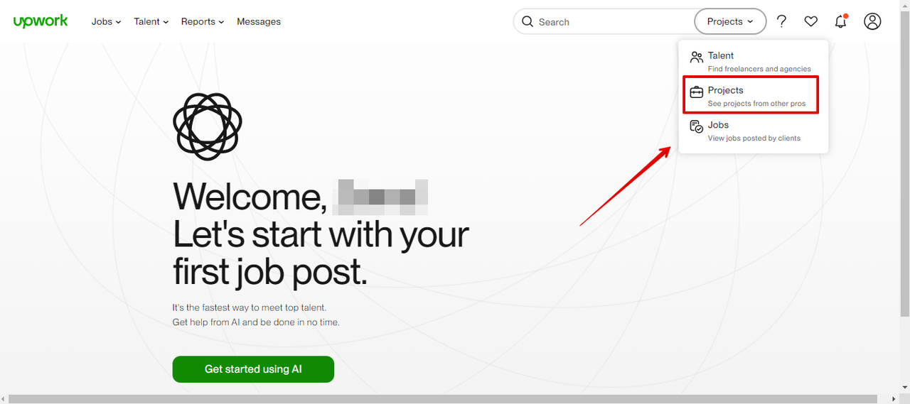 searching for project on Upwork