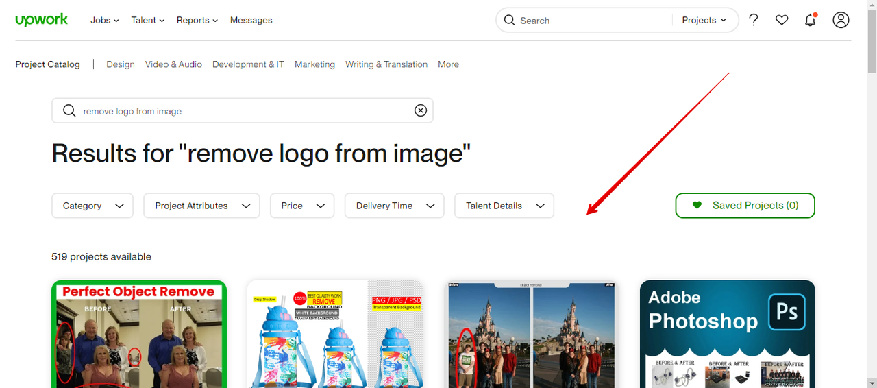 selecting project for removing logo from image on Upwork