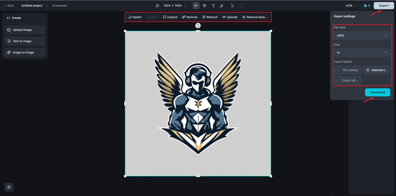 exporting esport logo from Dreamina